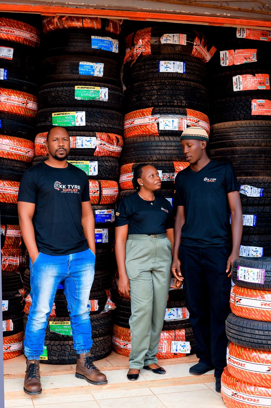 The KK team in front of the tyre wall